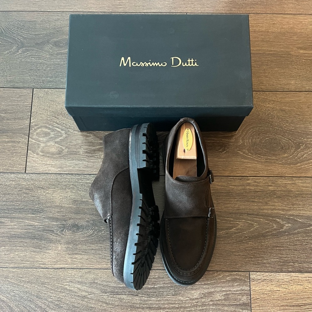 Massimo Dutti Dark Brown Suede Leather Loafers